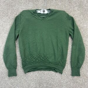 Loro Piana Green V Neck Textured Knit Sweater Mens Size 52 Made in Italy